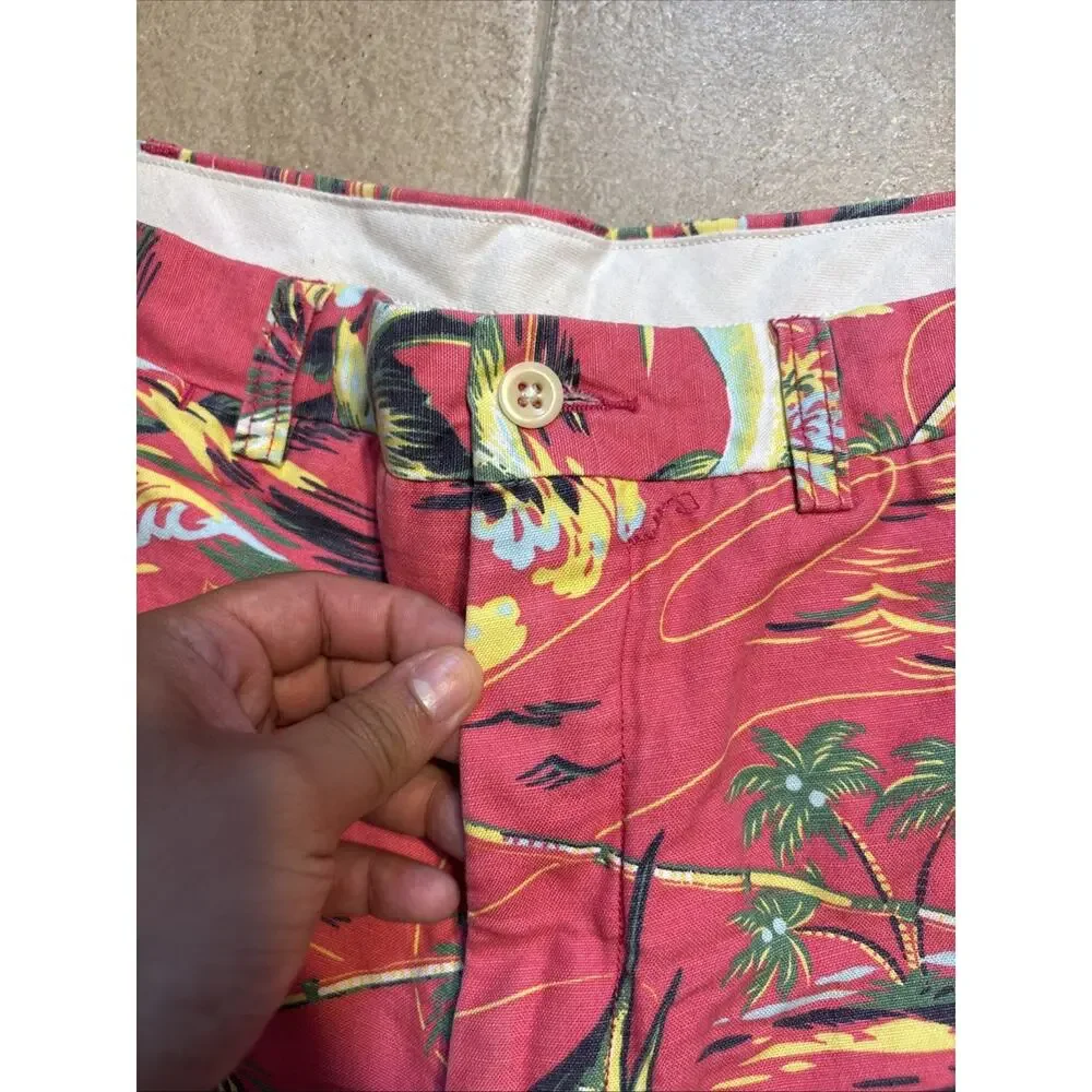 Polo Ralph Lauren Shorts Mens 38 Pink Fishing Linen Bermuda Hawaiian Swordfish